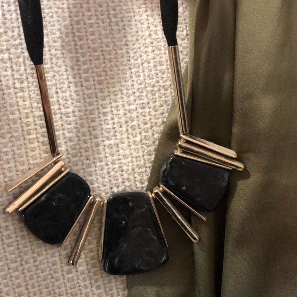Black stone and gold statement necklace